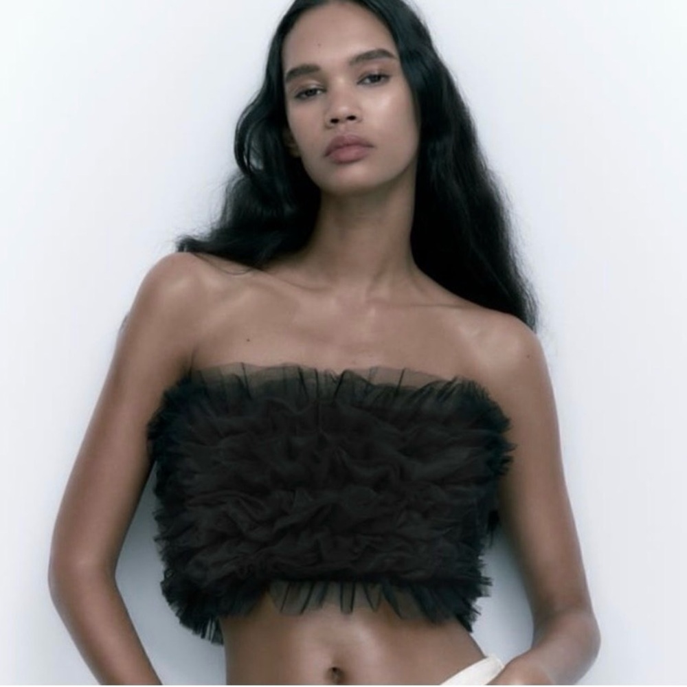 Zara Ruffle Tulle Bandeau Tube Top Size S With Side Zipper